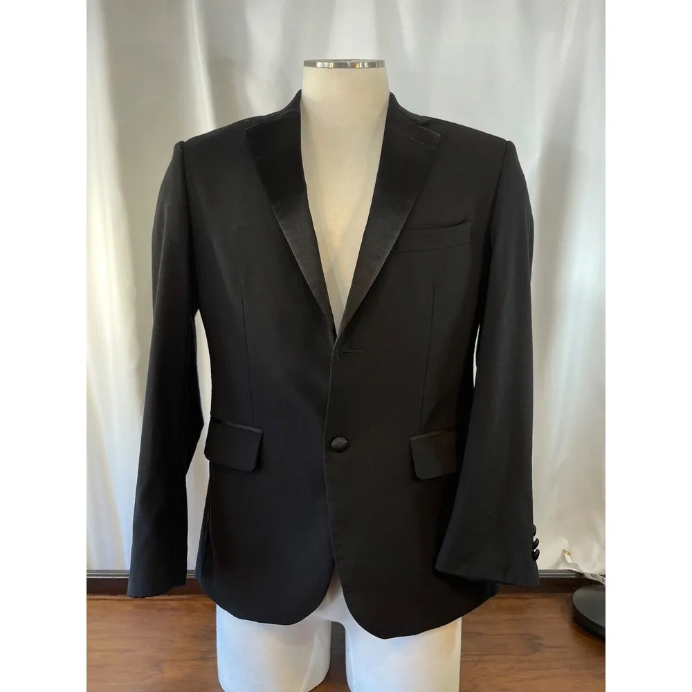 Tux Pronto Uomo Tuxedo 40 Short  Jacket Prom Formal Wedding Black Wool Blend